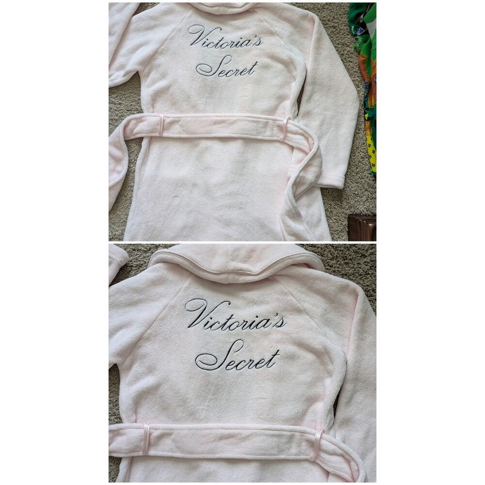 Victorias Secret Embroidered Logo Plush Fleece Robe S Baby Pink Barbie Coquette - Picture 8 of 9